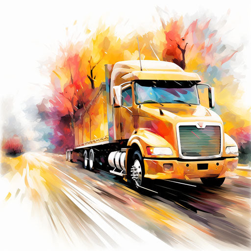 Semi truck clipart in the style of Impressionistic Art, on white