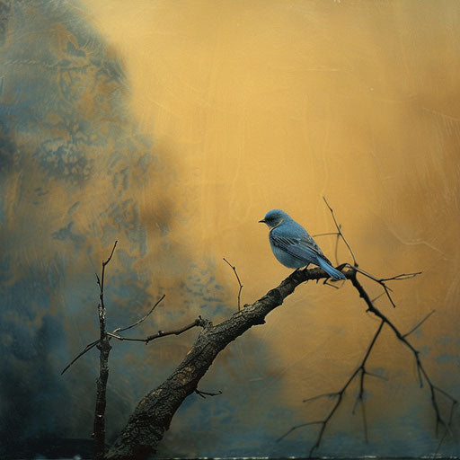 Bluebird in a serene and poetic scene