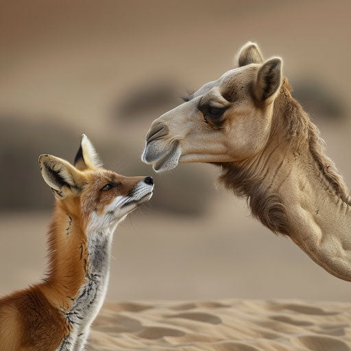 Curious interaction between a camel and a desert fox