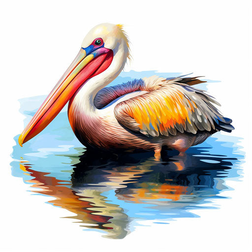 Pelican illustration in the style of Impressionistic Art, on white background