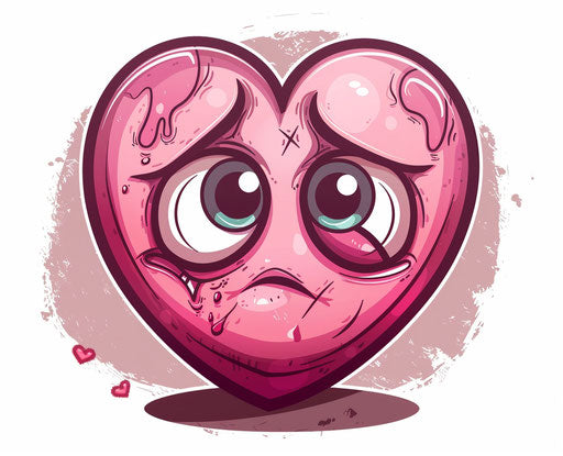 Sad pink heart with heart shaped cutout
