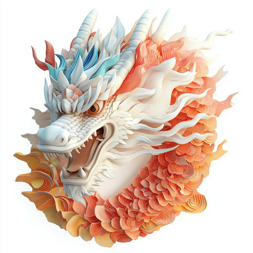 3D dragon on flat white background, isolated clipart