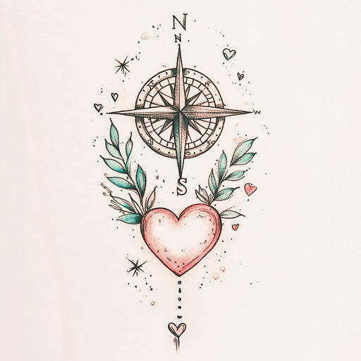 Meaningful tattoos for women: compass and heart