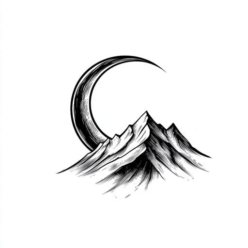 Crescent moon and mountain tattoo sketch on male neck