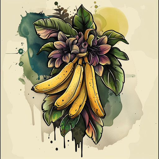 Elegant flat tattoo sketch with watercolor effects