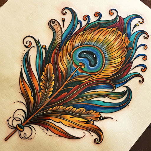 Neo-traditional peacock feather tattoo sketch