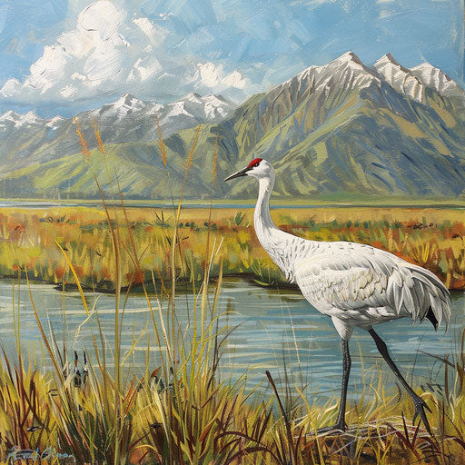 Whooping crane foraging in natural habitat