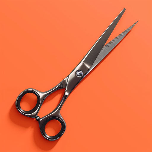 Realistic scissors clipart on sunset orange background