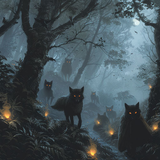 Foxes with glowing eyes guide lost travelers