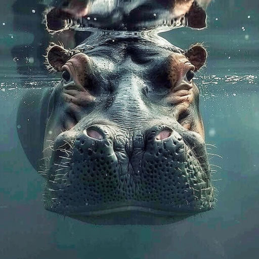 Hippo submerged with eyes and nostrils peeking out