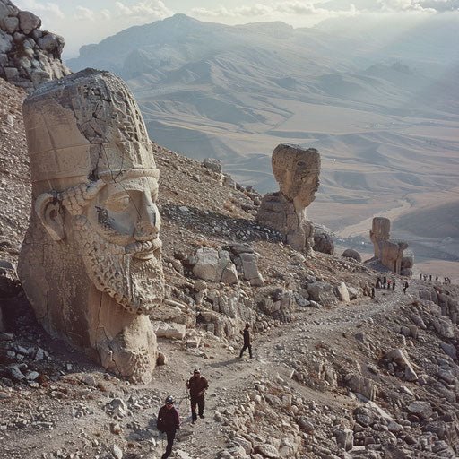 Climbing Mount Nemrut with climbers on a rugged trail