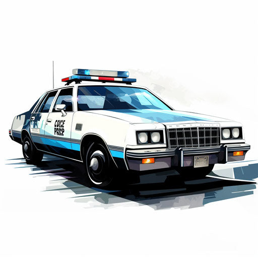 Police car illustration in Chiaroscuro Art style on white background