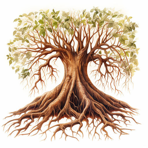 Roots clipart in the style of Oil painting, on a white background