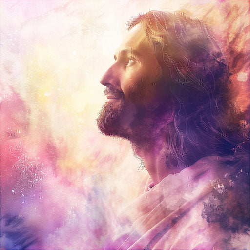 Christian clipart in photo-realistic style with a flat random background, ethereal glow and soft edges