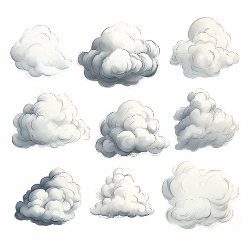 Clouds in the style of Chiaroscuro Art, on white background