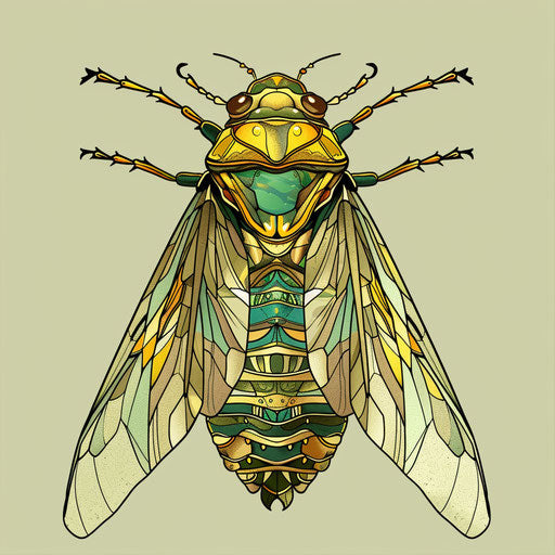 Vibrant green and gold cicada tattoo sketch in clipart style