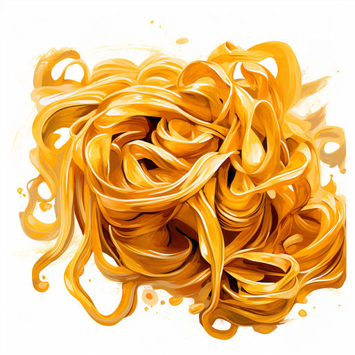 Noodles in Impressionistic Art style, on white background