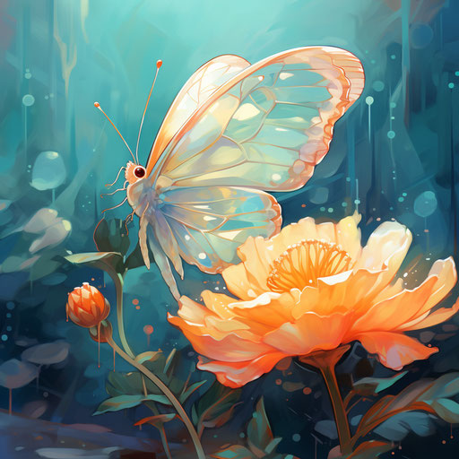 Golden flower with butterfly, dreamy and cute