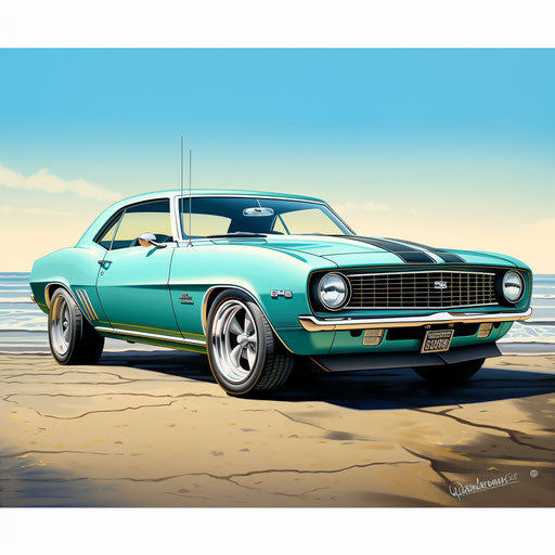 Seafoam blue classic car, Chevrolet Camaro