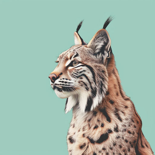 Realistic bobcat clipart on flat serene aqua background