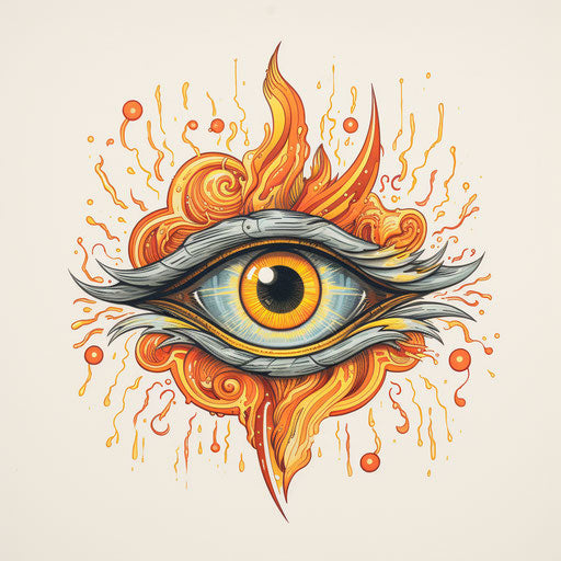Eye lightning tattoo, mid-century style illustration