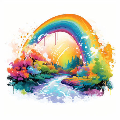 Rainbow clipart in the style of Impressionistic Art, on a white background