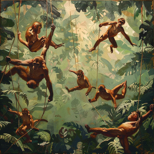 Monkey acrobat troupe above the jungle