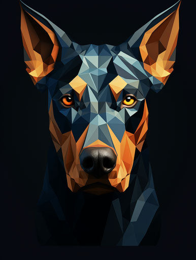 Strong contours, dark blue and brown dog