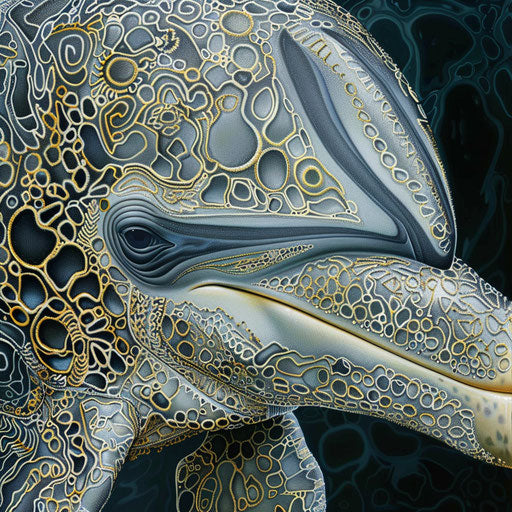 Detailed portrait of a dolphin with intricate patterns on skin
