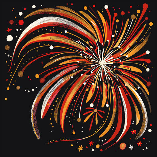 Dynamic tattoo sketch of a fireworks display in reds and golds