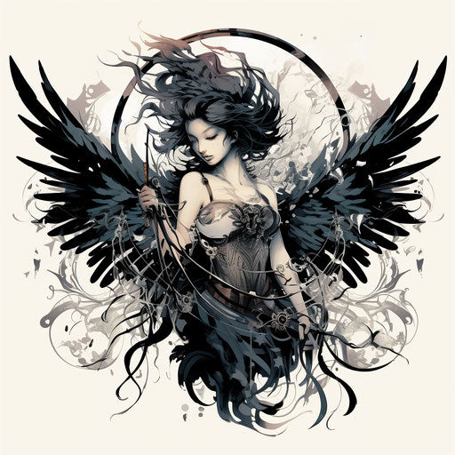The wings of the archer tattoo, gothic ornamentation style