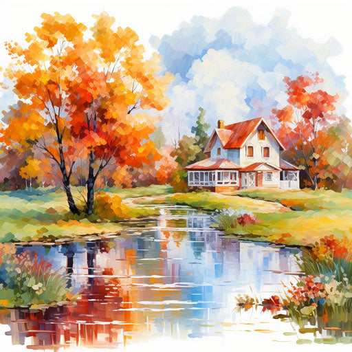 September clipart images in the style of oil painting, on white background