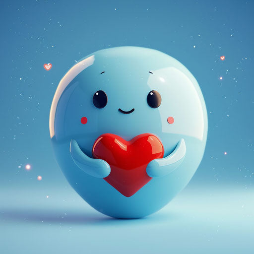 Cute blue joy face with heart, precise and lifelike