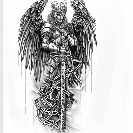 Saint Michael in a Celtic knotwork tattoo design