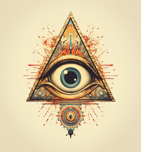 Symbol of the eye of all seeing with sunbeams, tattoo inspired style