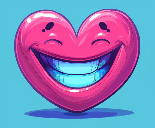 Smiling happy heart cartoon in dark pink and blue