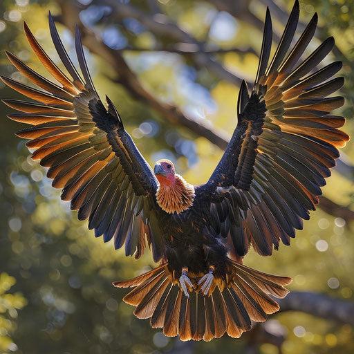 Condor bird captured in mid-flight with wings spread wide