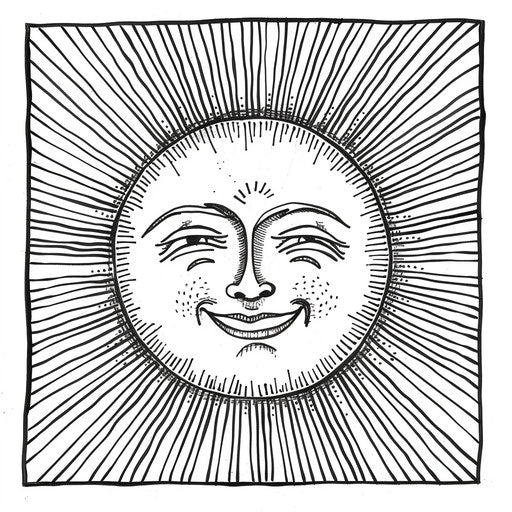 A cheerful sun with rays extending outwards. Coloring page