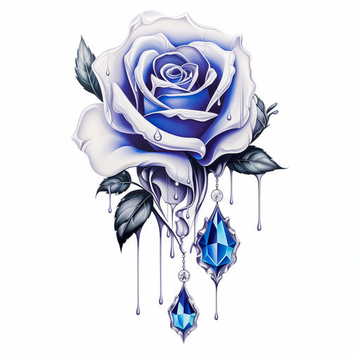 Blue rose tattoo and nail sticker, hanging style, crystals