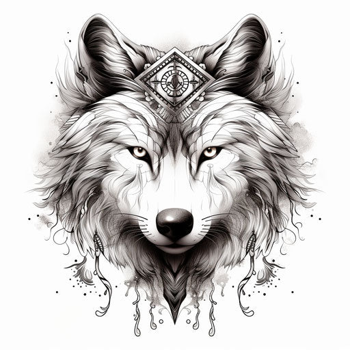 Wolf symbol in black and white on white background