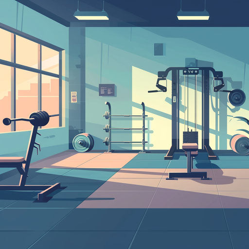 Gym clipart with random flat background and subtle shading