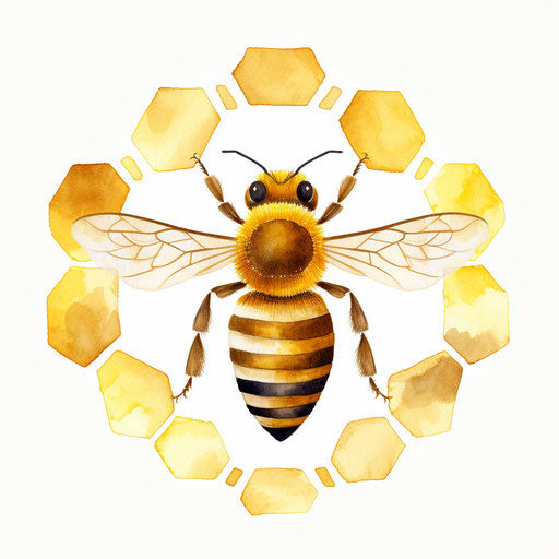 Minimalist honey bee illustration on white background