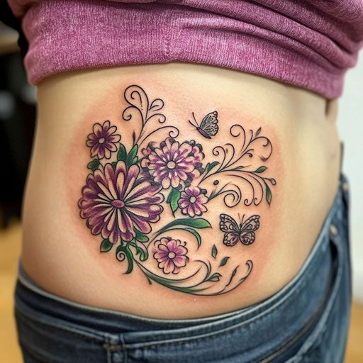 Floral rib tattoos women elegant design butterflies