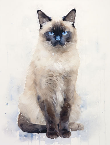A siamese cat sitting on white background, colorful style
