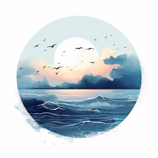 Minimalist style ocean clipart, on white background