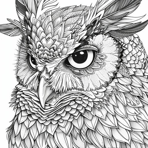 Owl with large eyes and intricate feather details