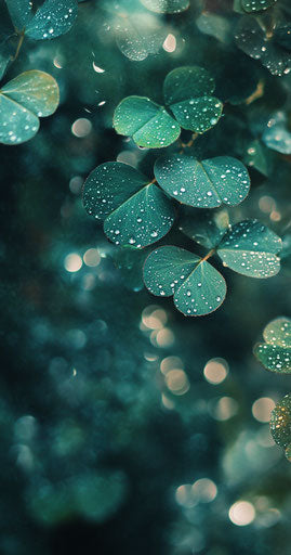Shamrock, bokeh background, mobile wallpaper, green theme, water drops on leaves