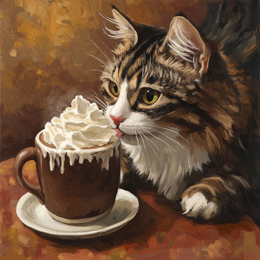 A cat enjoying a sip of hot cocoa