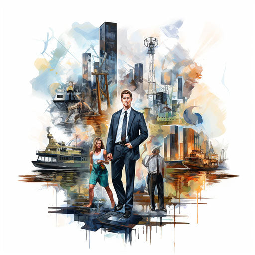 Company illustration in the style of oil painting, on white background