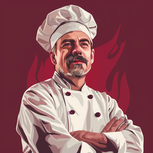 Realistic chef clipart on rich burgundy background